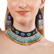 Handmade Beaded Fringe Necklace and Earring Set: Boho Jewelry